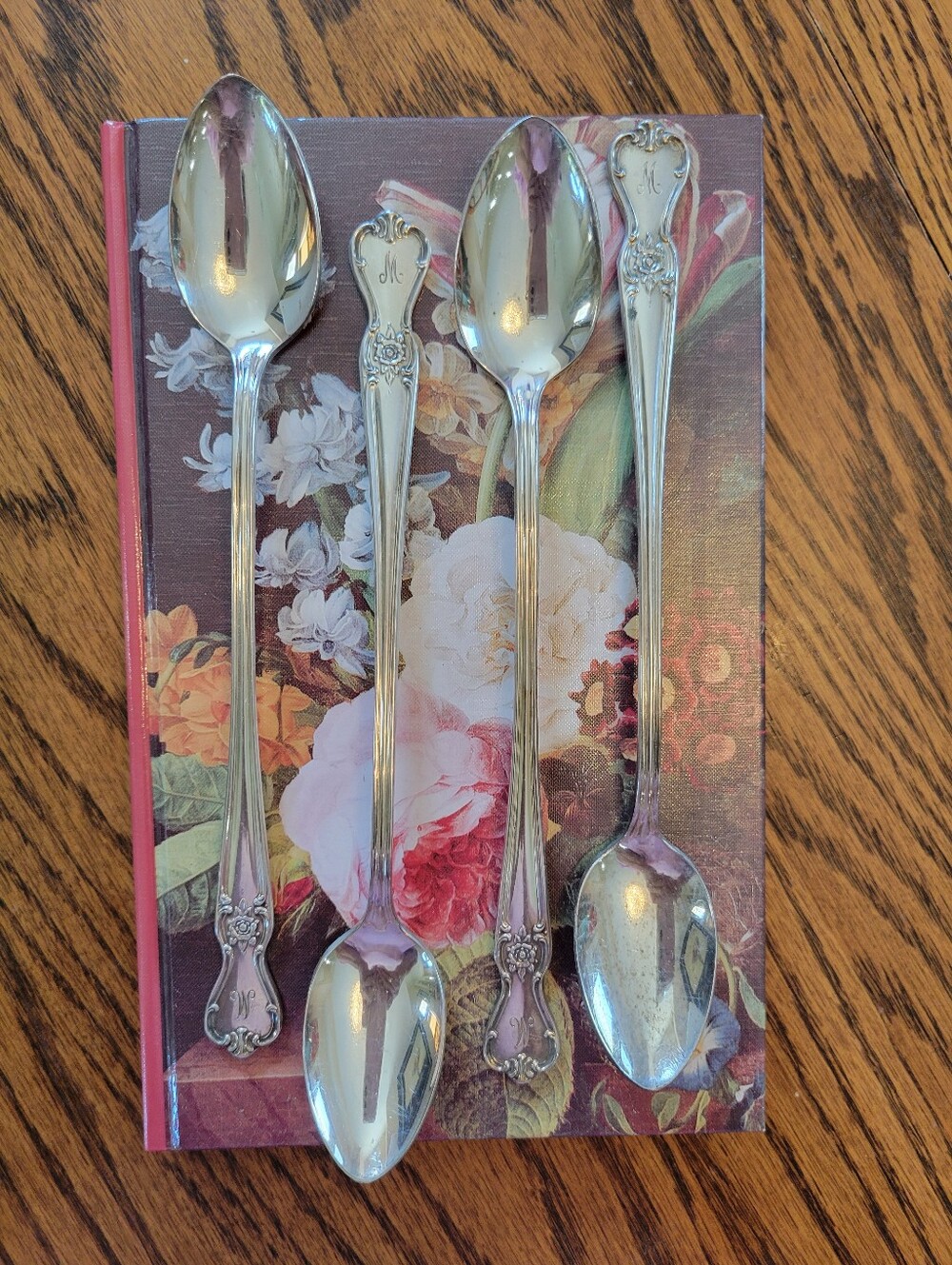 Vintage Old Company Plate Iced Tea Sundae Spoons Rose Silverplate Monogram "M"